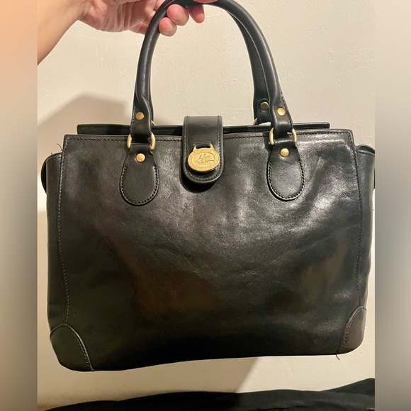 Vintage Brahmin 80s, Black Leather Doctor bag, Velour Interior, Brass Hardware - Picture 2 of 12